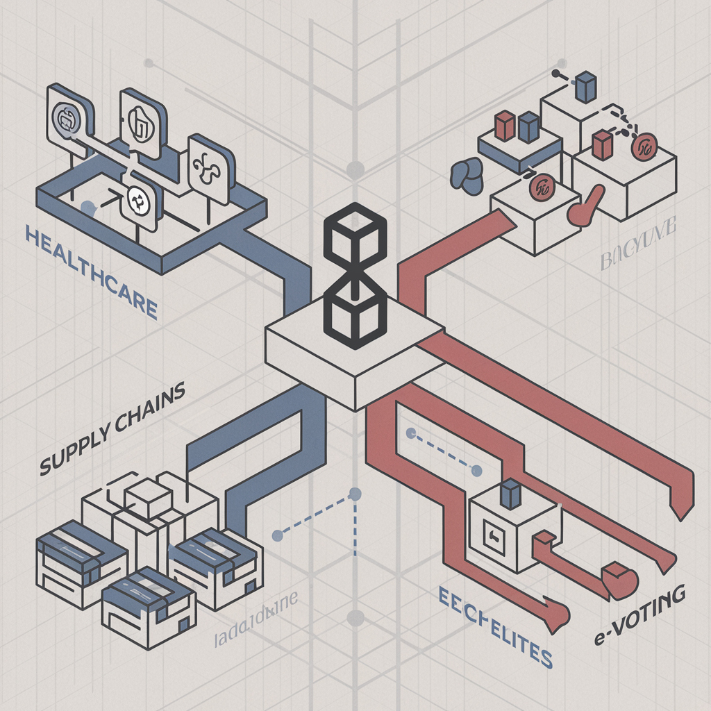 Un esquema de diferentes aplicaciones del blockchain más allá de las criptomonedas.