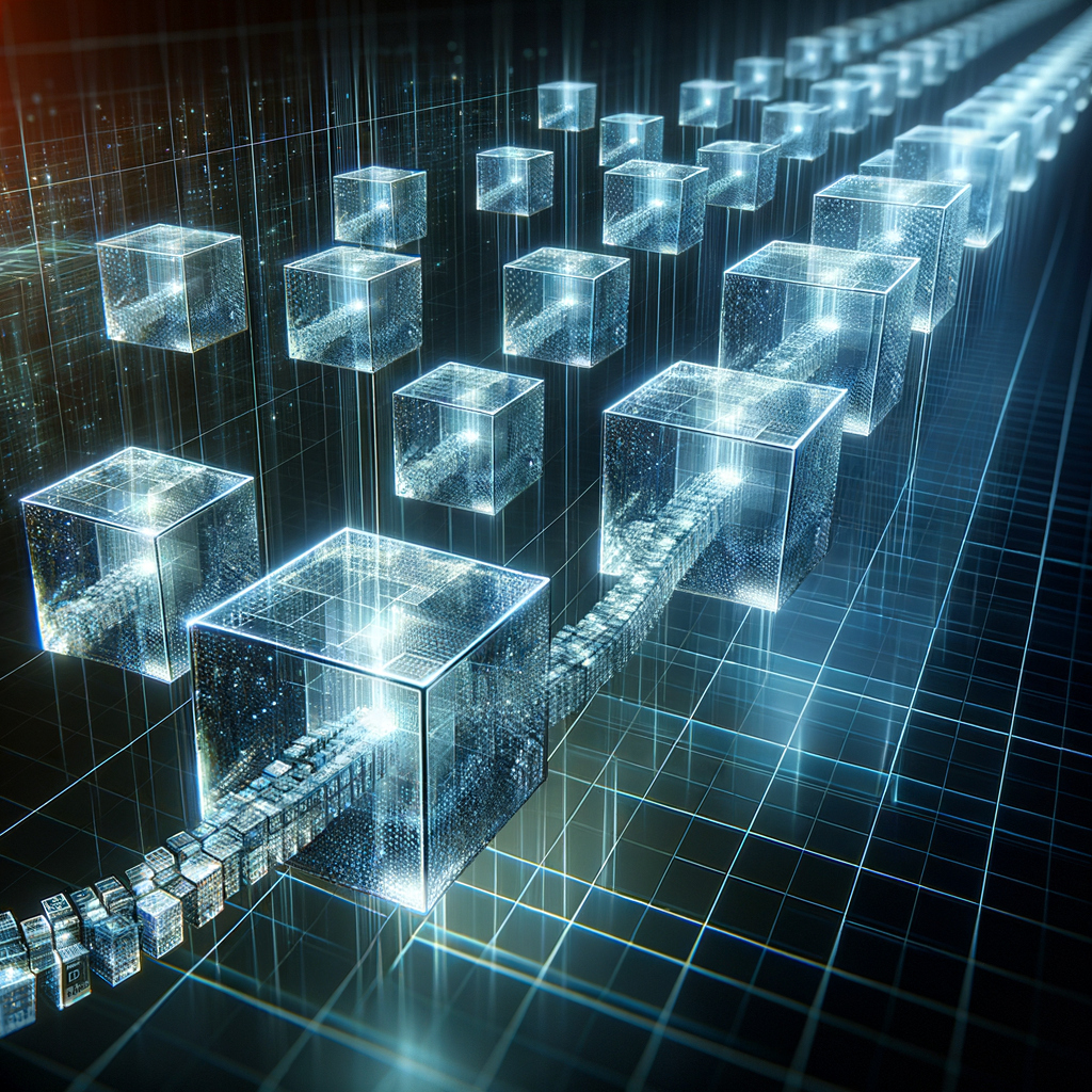 Representación visual de un bloque de datos conectado en una cadena para ilustrar el concepto de blockchain