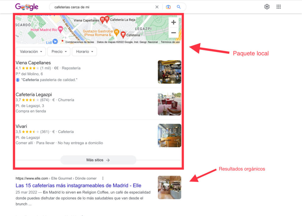 Captura de pantalla de un perfil optimizado de Google My Business de un negocio español, mostrando información completa, reseñas positivas, horario actualizado y fotos profesionales para maximizar el SEO local