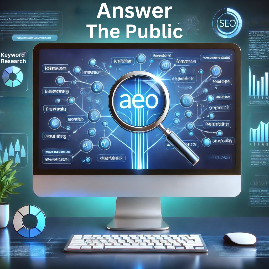 Ilustración de Answer The Public mostrando un gráfico de árbol con palabras clave, representando la investigación de contenido para SEO